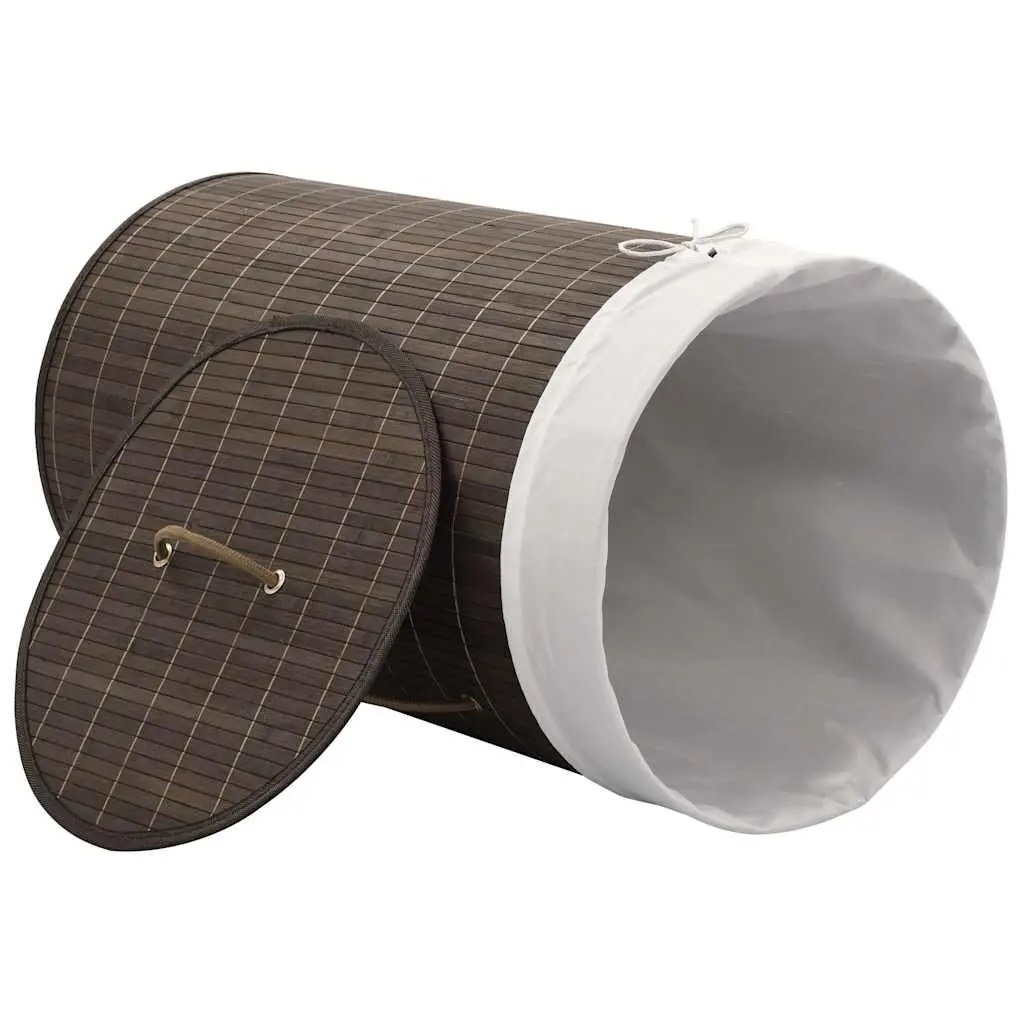Bamboo Round Laundry Bin Hamper with Removable Liner and Handles for Easy Transport