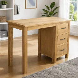 Solid Oak Wood Desk 3 Drawers Office Study Bedroom Furniture Storage Table
