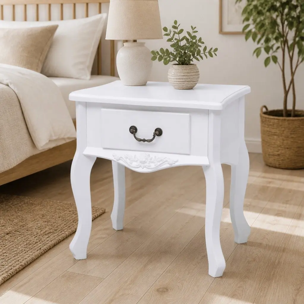 Bedside Cabinet White Compact Drawer Storage Furniture