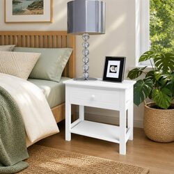 White Wooden Bedside Cabinet Nightstand Storage Drawer Shelf Bedroom End Table