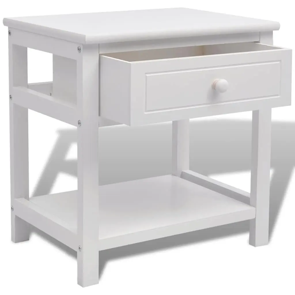 Wooden Bedside Cabinet White Nightstand with Drawer and Shelf for Bedroom Storage