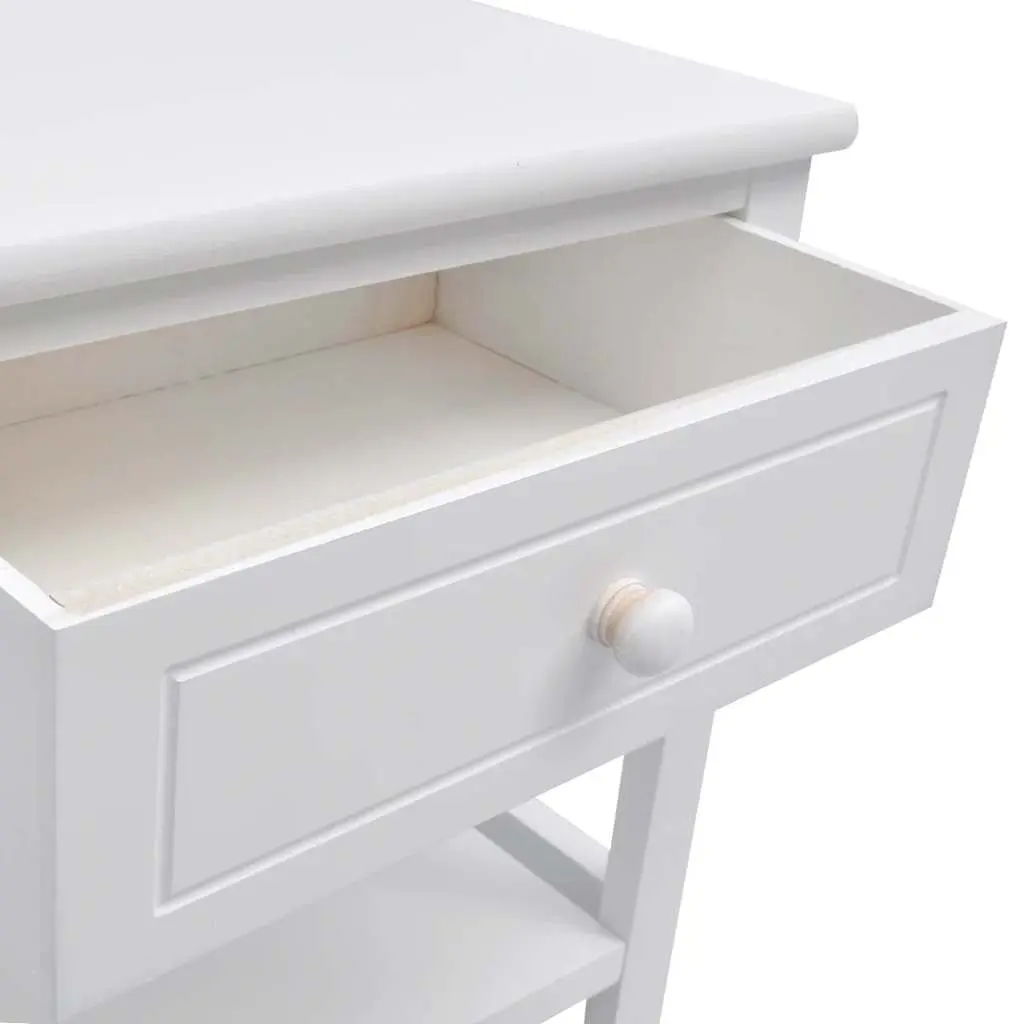Wooden Bedside Cabinet White Nightstand with Drawer and Shelf for Bedroom Storage