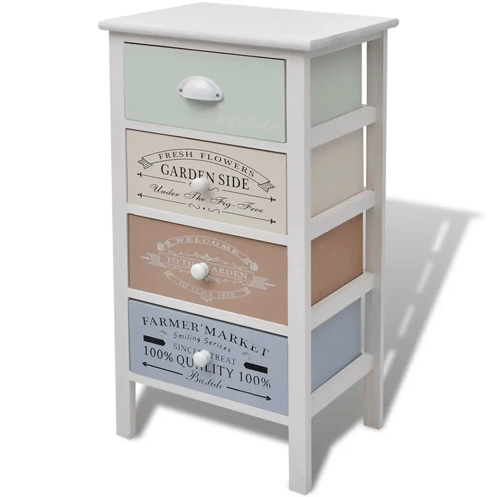 Wooden Storage Cabinet 4 Drawers White French Country Style Durable Construction