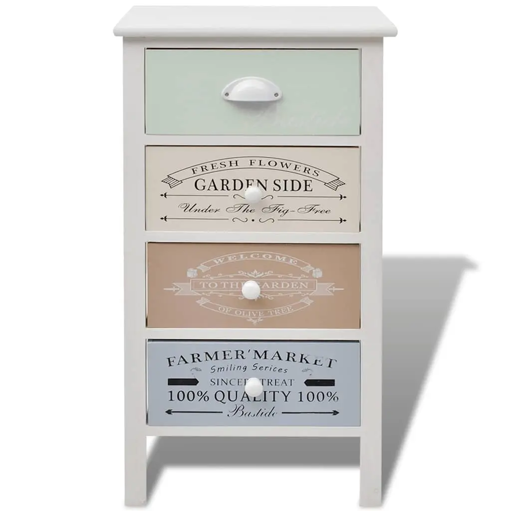 Wooden Storage Cabinet 4 Drawers White French Country Style Durable Construction