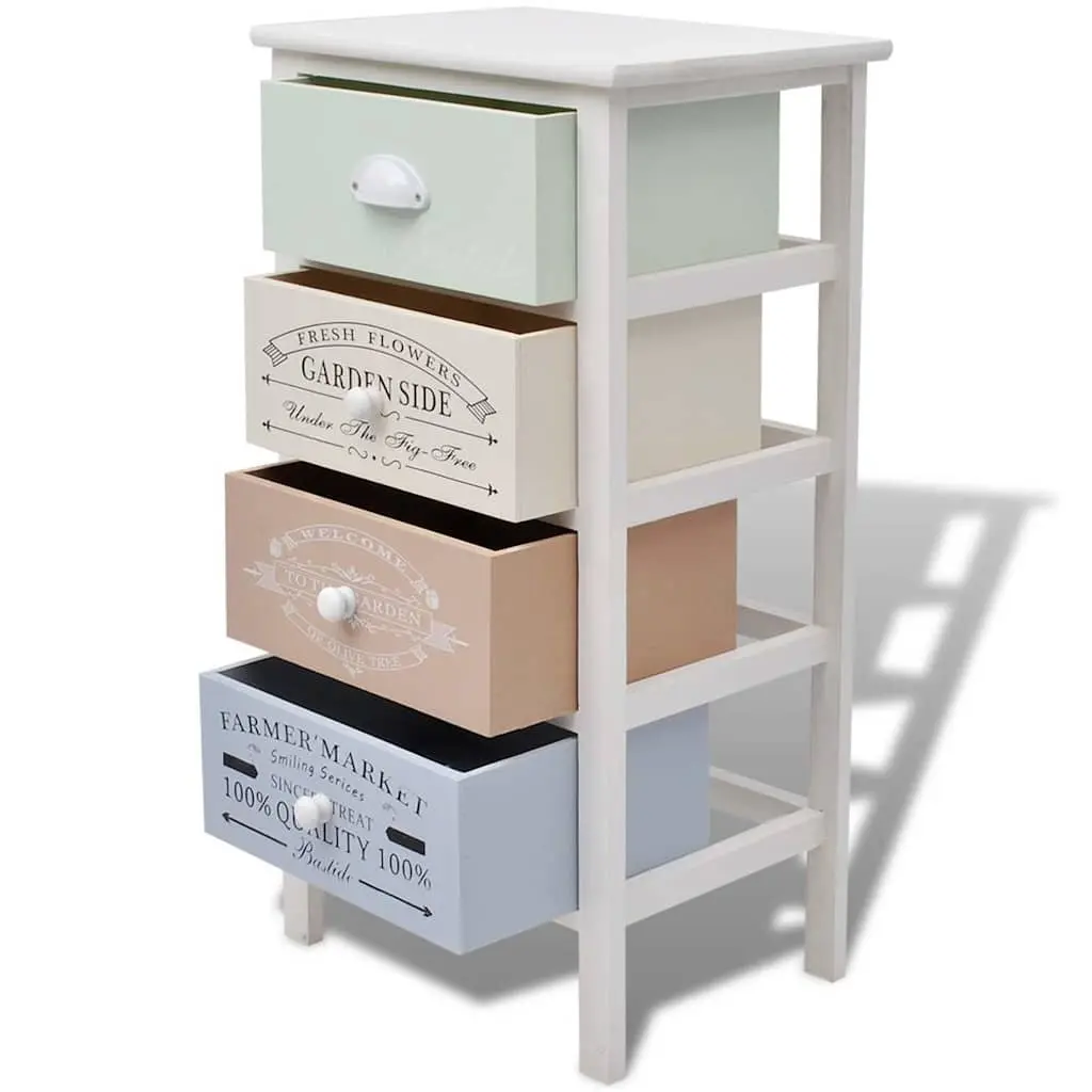 Wooden Storage Cabinet 4 Drawers White French Country Style Durable Construction