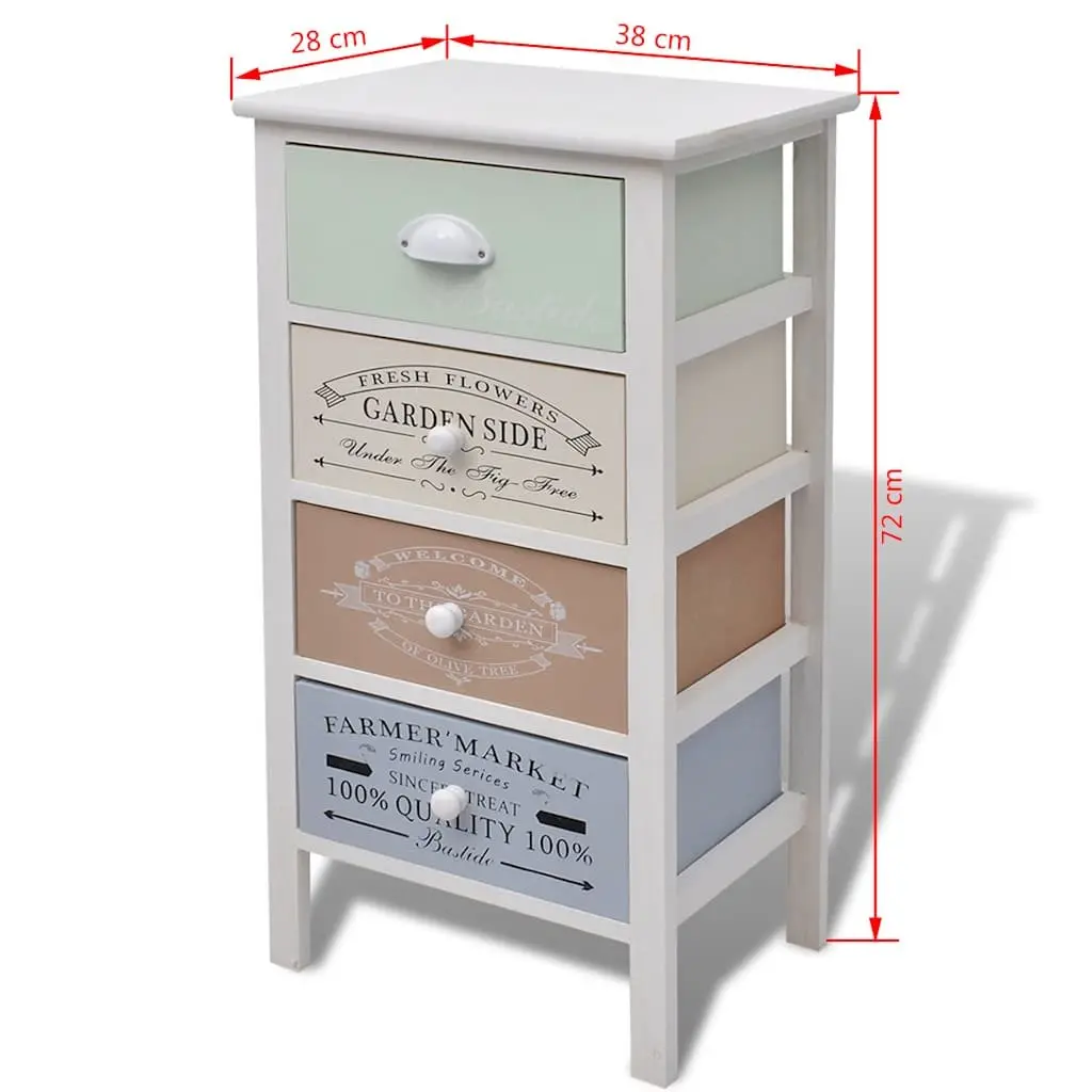 Wooden Storage Cabinet 4 Drawers White French Country Style Durable Construction