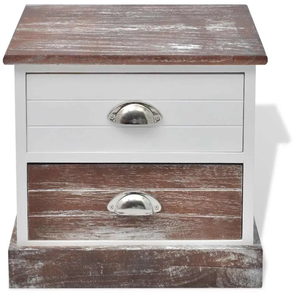 Bedside Cabinet Set 2 pcs Compact Size Vintage Look French Country Style Drawer Storage Brown