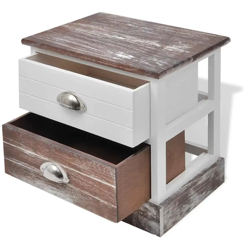Bedside Cabinet Set 2 pcs Compact Size Vintage Look French Country Style Drawer Storage Brown