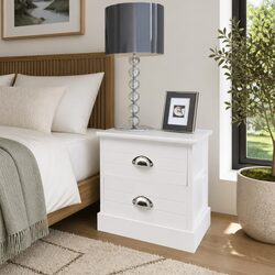 Bedside Cabinet White French Country Style 2 Drawer Nightstand Side Table Set