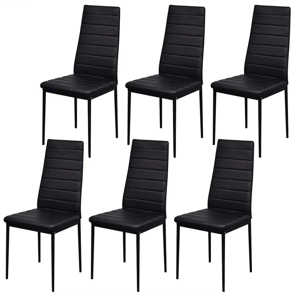 7 Piece Black Dining Set with Glass Table and 6 Leather Upholstered Chairs for Contemporary Kitchens and Dining Spaces