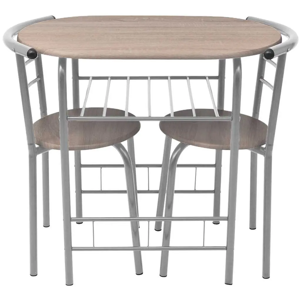 Breakfast Bar Set Brown Modern Kitchen Dining Table 2 Stools Compact Furniture