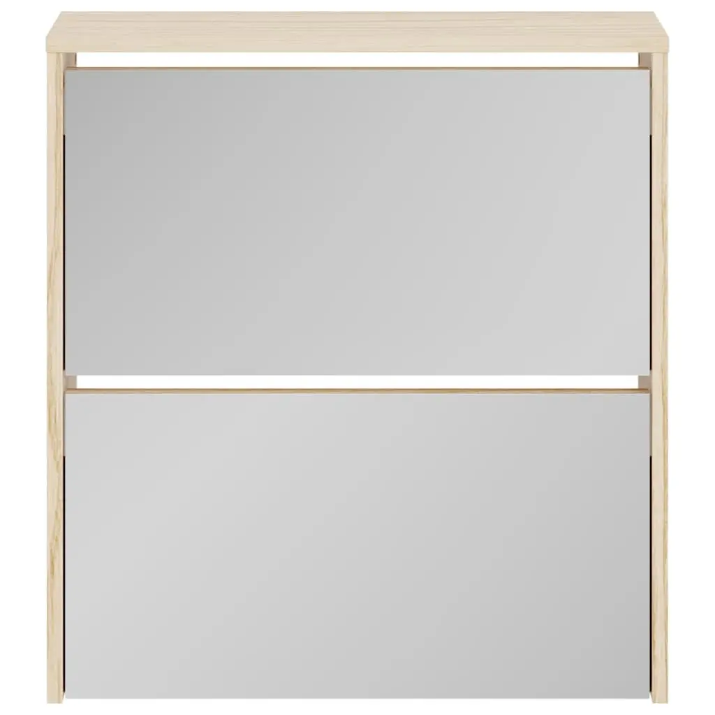 Shoe Cabinet 2 Layer Brown Wall Mounted Organiser with Mirror