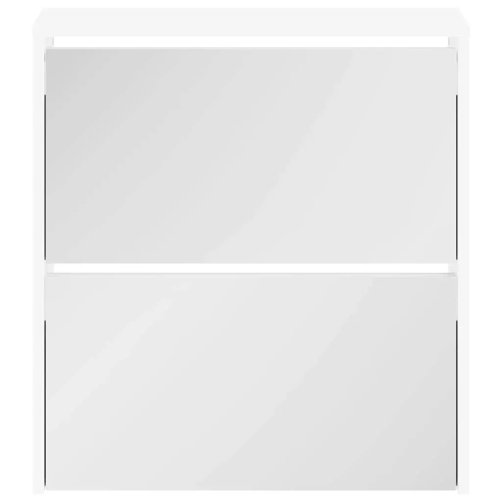 White Mirrored Shoe Cabinet 2 Layer Wall Mounted Storage Organiser for Hallway