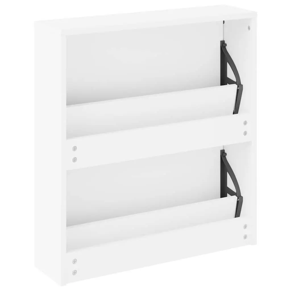White Mirrored Shoe Cabinet 2 Layer Wall Mounted Storage Organiser for Hallway