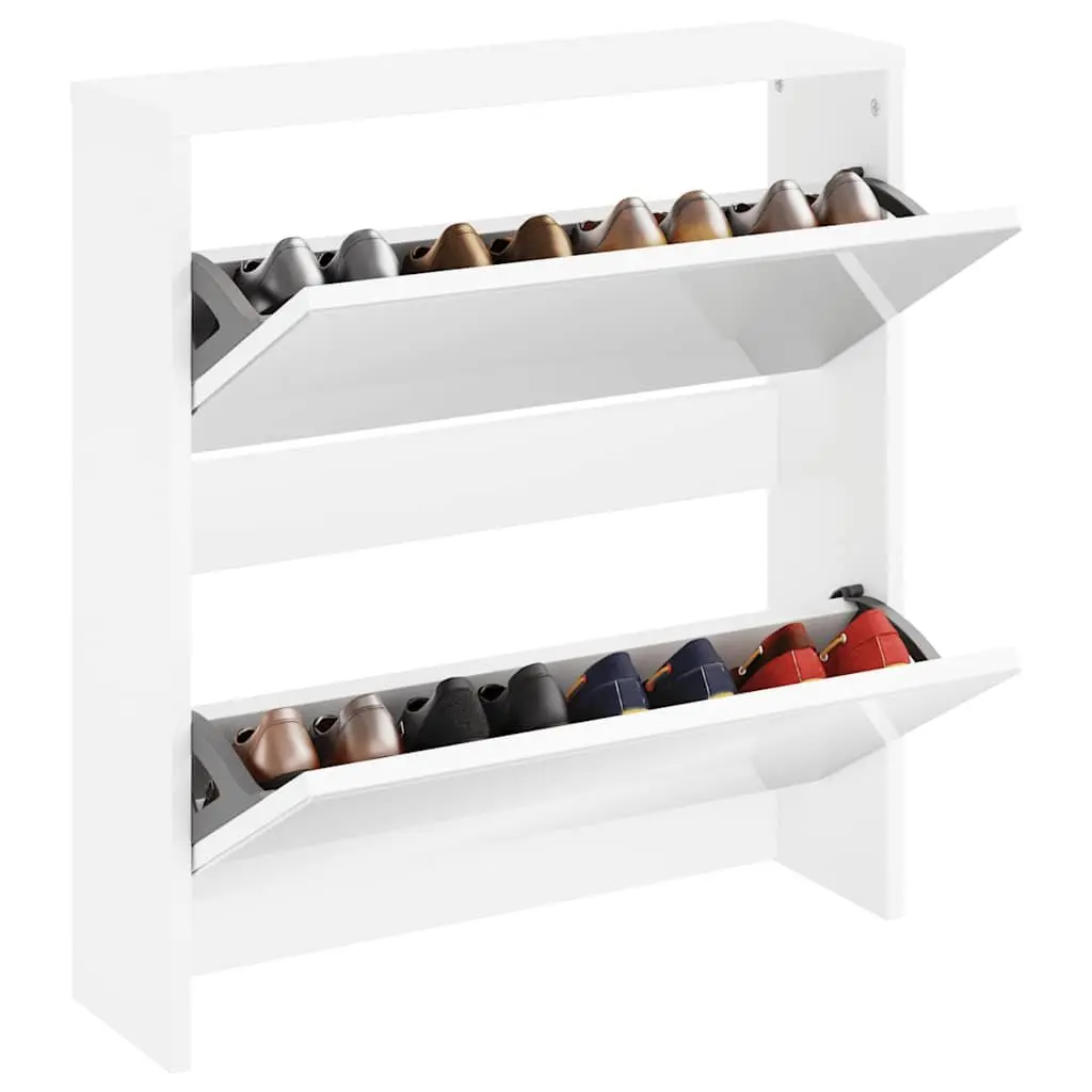 White Mirrored Shoe Cabinet 2 Layer Wall Mounted Storage Organiser for Hallway