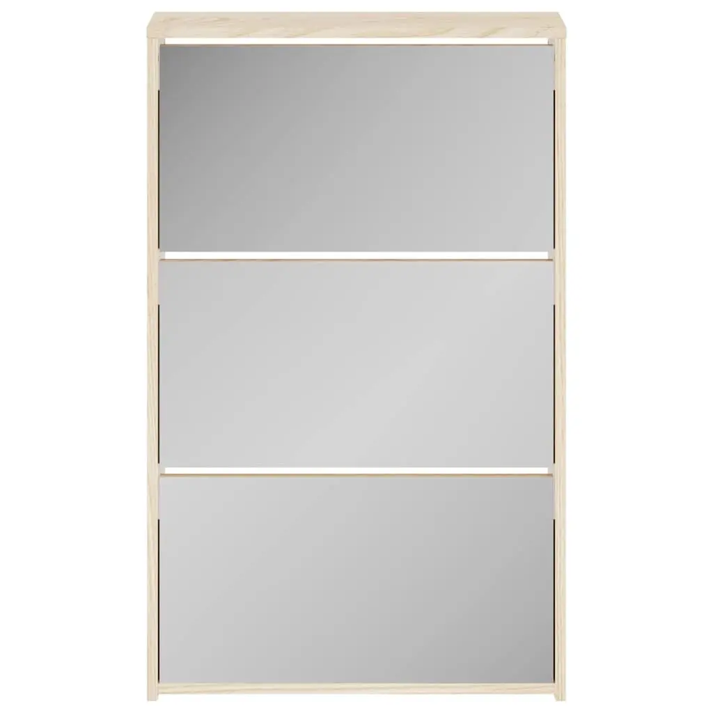 Shoe Cabinet 3 Layer Mirror Oak Wall Mounted Storage Organiser