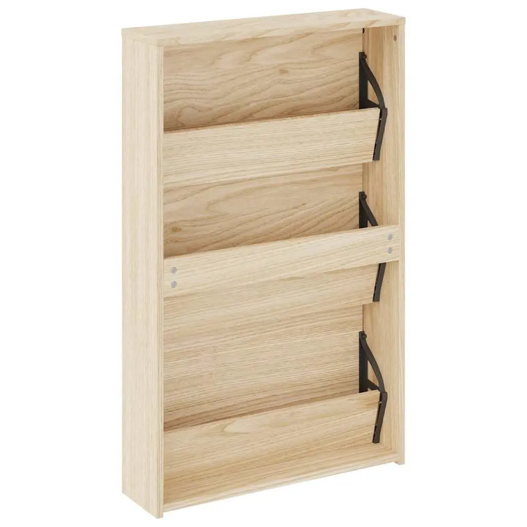 Shoe Cabinet 3 Layer Mirror Oak Wall Mounted Storage Organiser