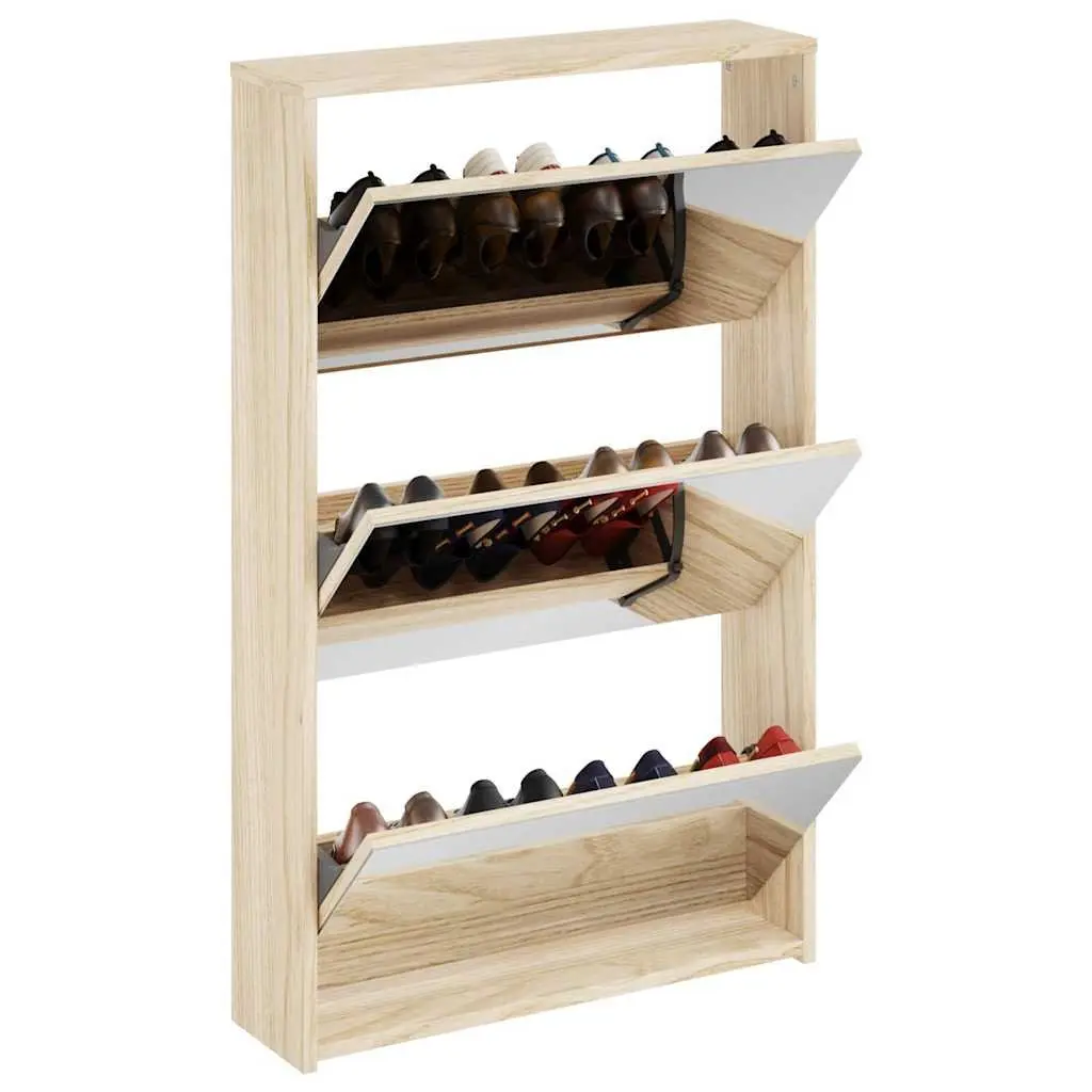 Shoe Cabinet 3 Layer Mirror Oak Wall Mounted Storage Organiser