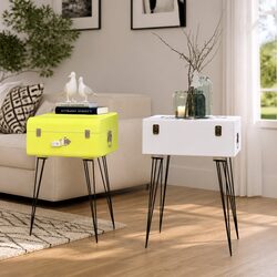 Suitcase Style Side Cabinet White Vintage Bedroom Bedside Table Storage