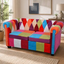 Chesterfield 2-Seater Sofa Tufted Studded Fabric Lounge Couch Curved Arms