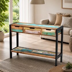 Wooden Sideboard 3 Drawers Solid Reclaimed Wood Storage Cabinet Console Table