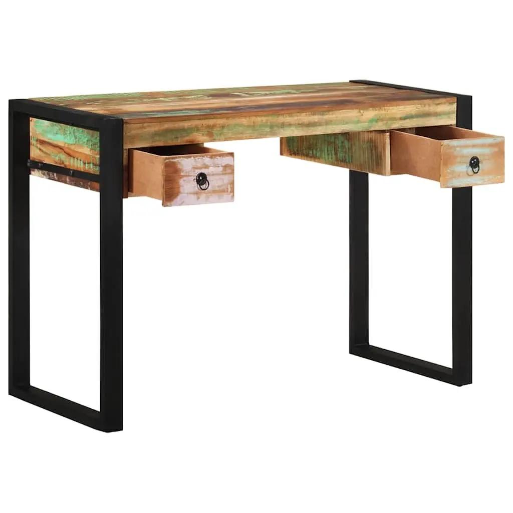 Reclaimed Wood Desk with Drawers Vintage Style Solid Construction for Home Office