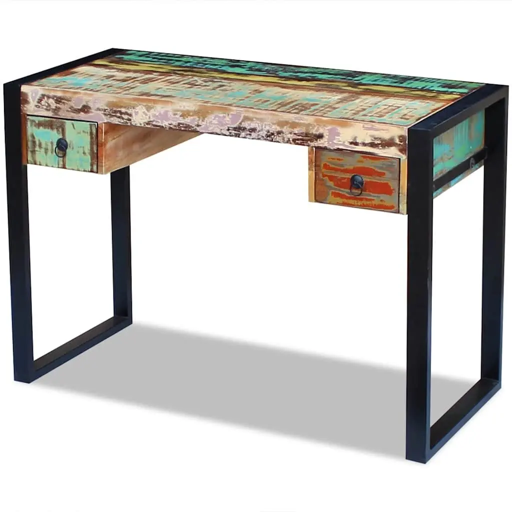 Reclaimed Wood Desk with Drawers Vintage Style Solid Construction for Home Office