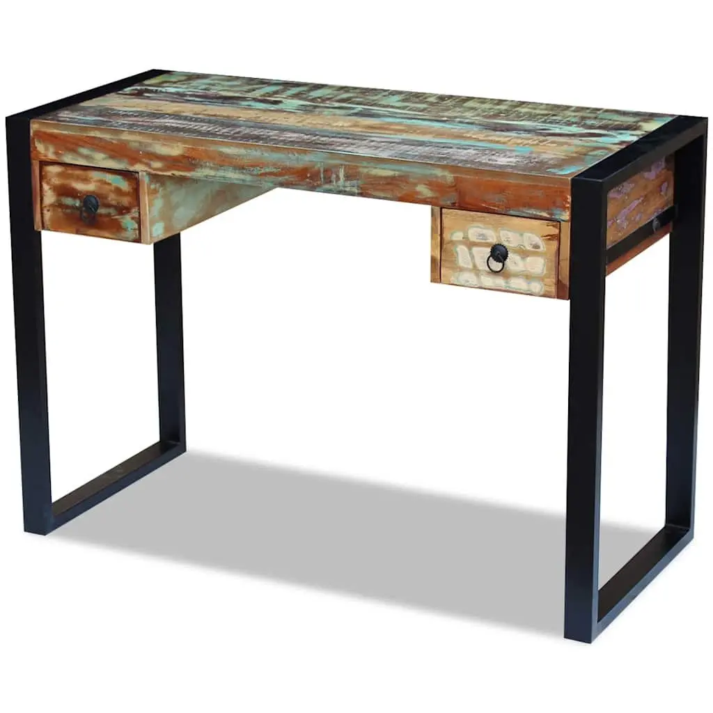 Reclaimed Wood Desk with Drawers Vintage Style Solid Construction for Home Office