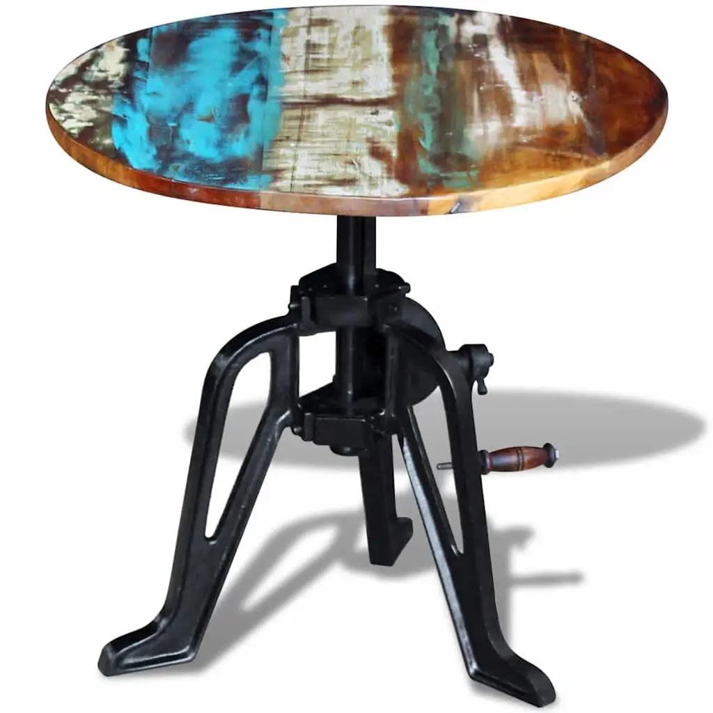 Adjustable Height End Table 42-63cm Industrial Style Reclaimed Wood Cast Iron Base