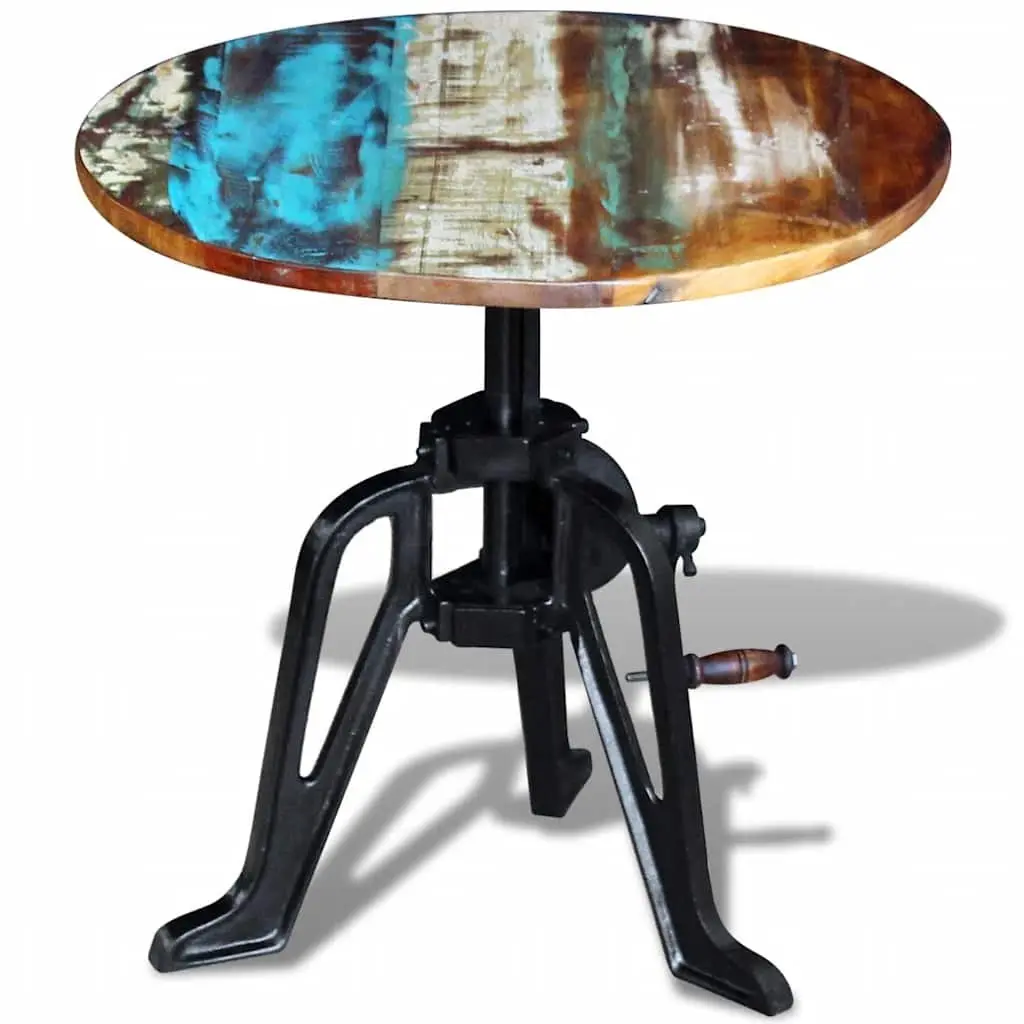 Adjustable Height End Table 42-63cm Industrial Style Reclaimed Wood Cast Iron Base