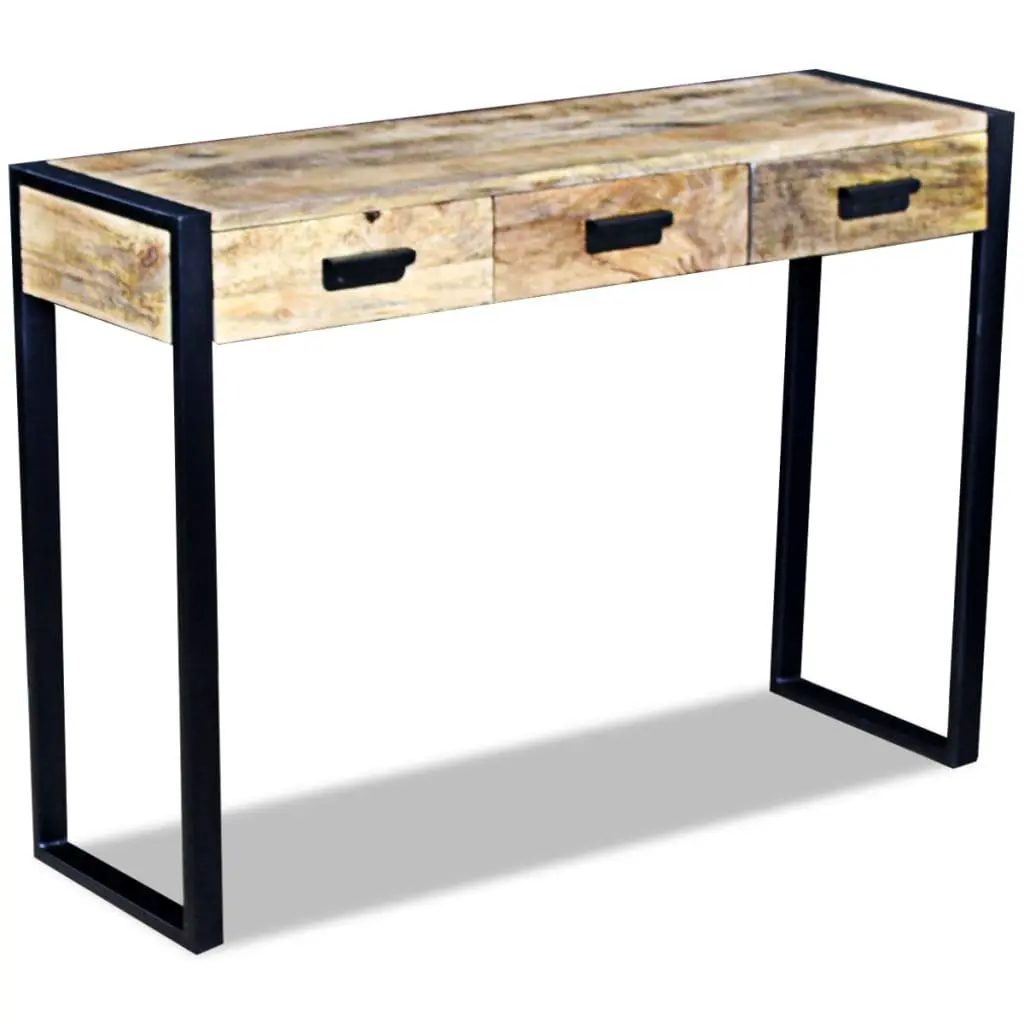 Console Table 110 x 35 x 78 cm Solid Mango Wood 3 Drawers Industrial Style