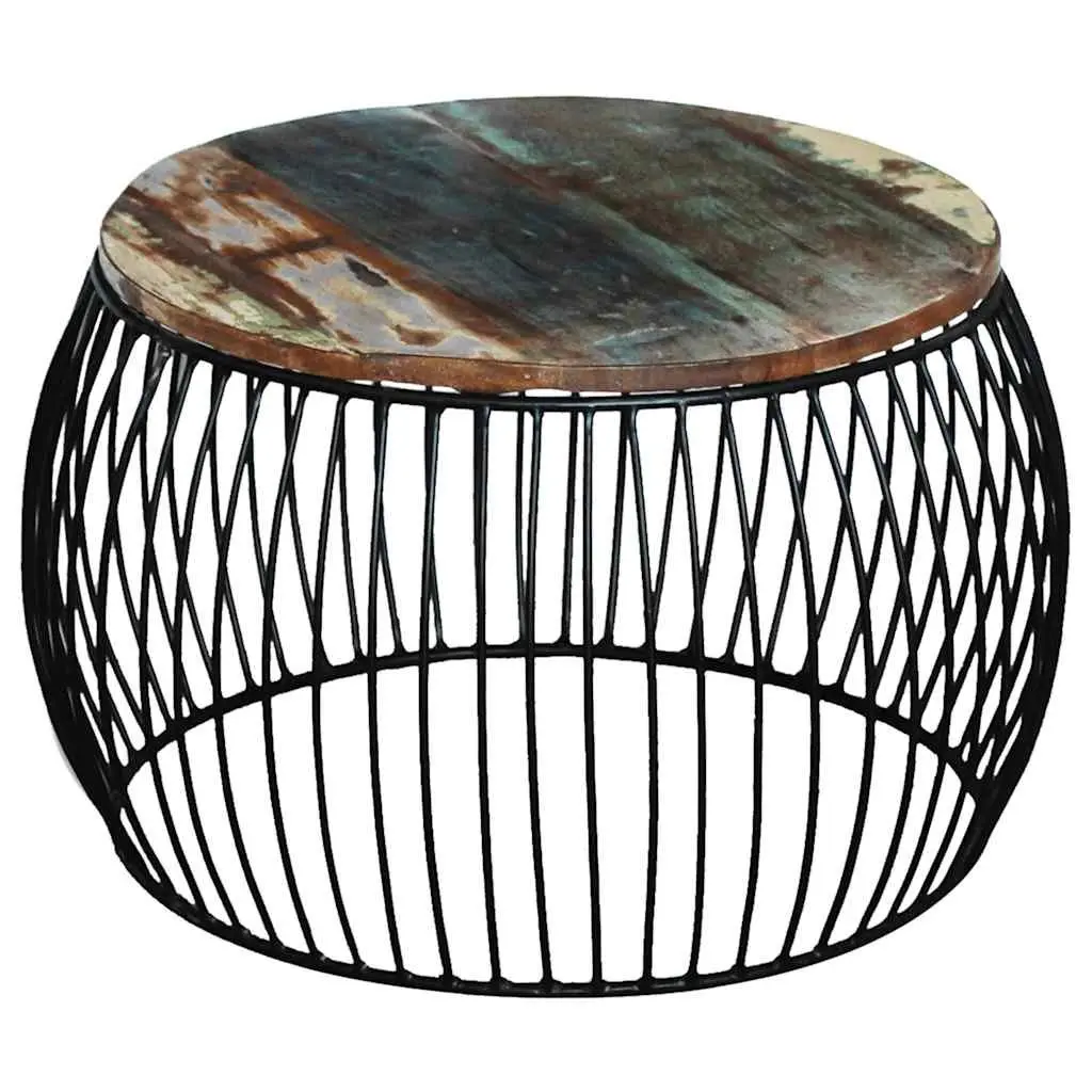 Round Coffee Table 68cm Solid Reclaimed Wood Vintage Handmade Brown