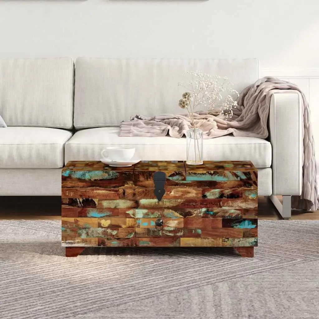 Coffee Table Chest Box 80x40x35cm Solid Reclaimed Wood Brown Handmade Storage