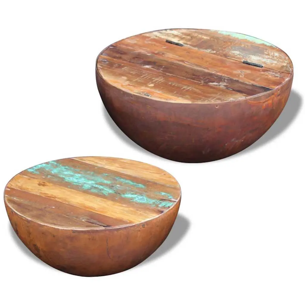Two Piece Bowl Shaped Coffee Table Set Reclaimed Wood Living Room