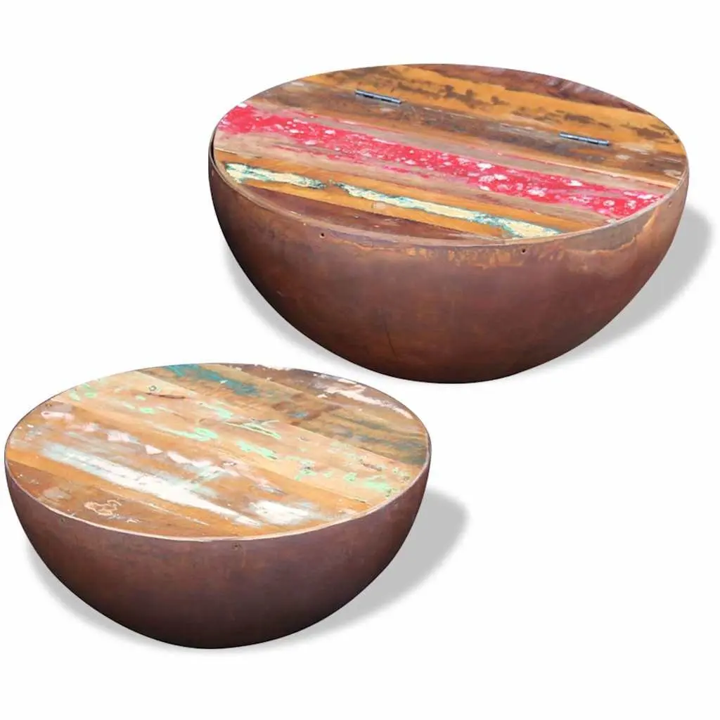 Two Piece Bowl Shaped Coffee Table Set Reclaimed Wood Living Room