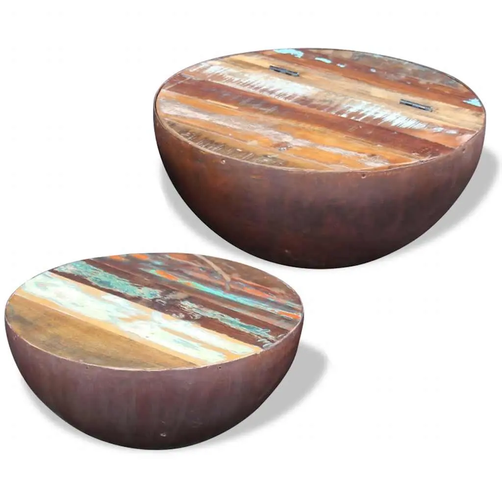 Two Piece Bowl Shaped Coffee Table Set Reclaimed Wood Living Room