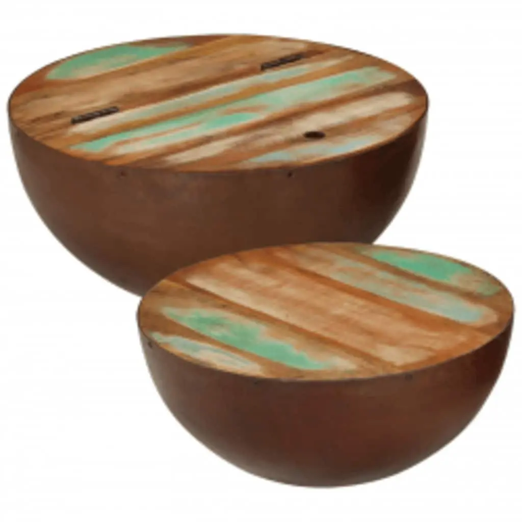 Two Piece Bowl Shaped Coffee Table Set Reclaimed Wood Living Room
