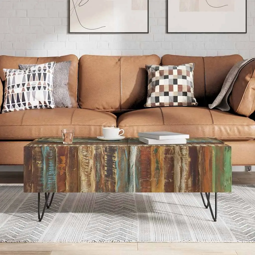 Coffee Table 100 x 50 x 38 cm Solid Reclaimed Wood Handmade Retro Style