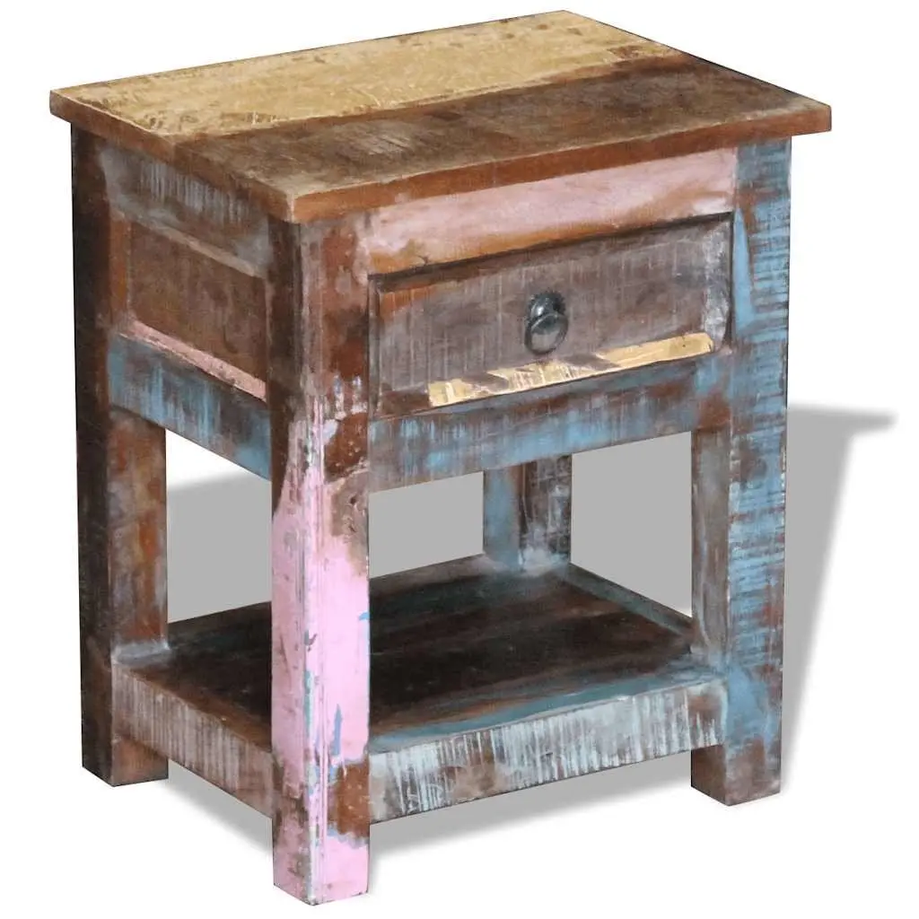 End Table 43W x 33D x 51H cm Solid Reclaimed Wood Handmade Retro Style with Drawer