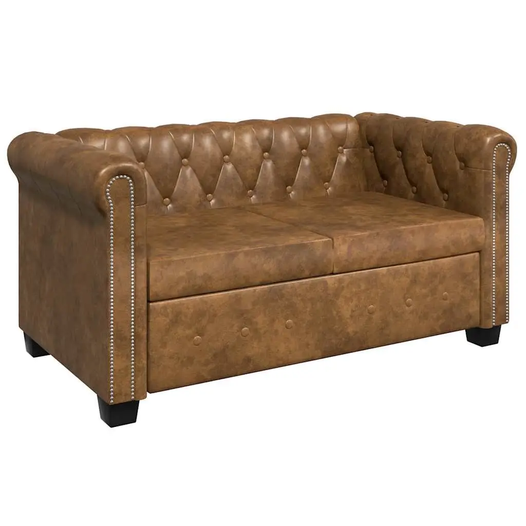 2-Seater Chesterfield Sofa Tufted Studded Brown Artificial Leather Living Room