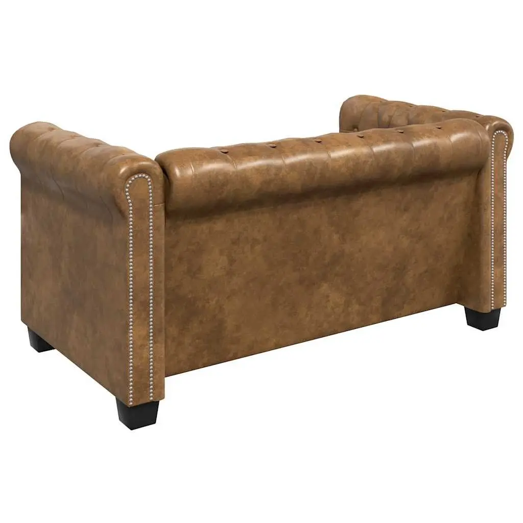 2-Seater Chesterfield Sofa Tufted Studded Brown Artificial Leather Living Room