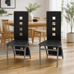 Stylish Set of 2 Black Kitchen Chairs with High Back Support