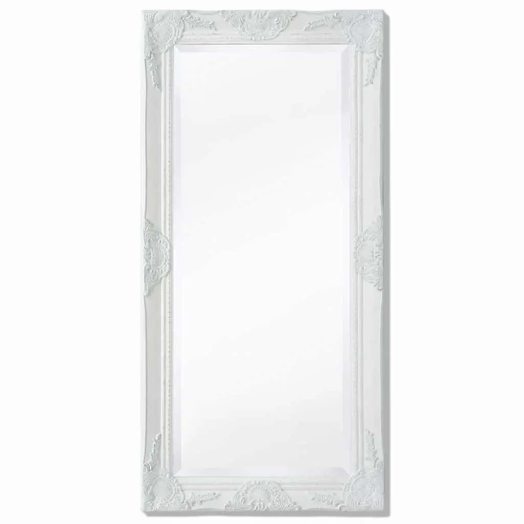 Wall Mirror 100 x 50 cm Ornate Baroque Style White Wooden Frame Bevelled Edge Home Decor