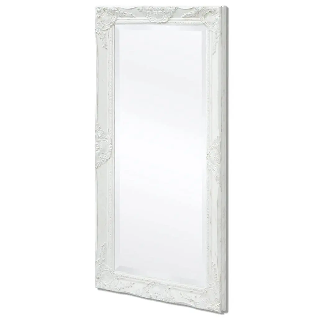 Wall Mirror 100 x 50 cm Ornate Baroque Style White Wooden Frame Bevelled Edge Home Decor