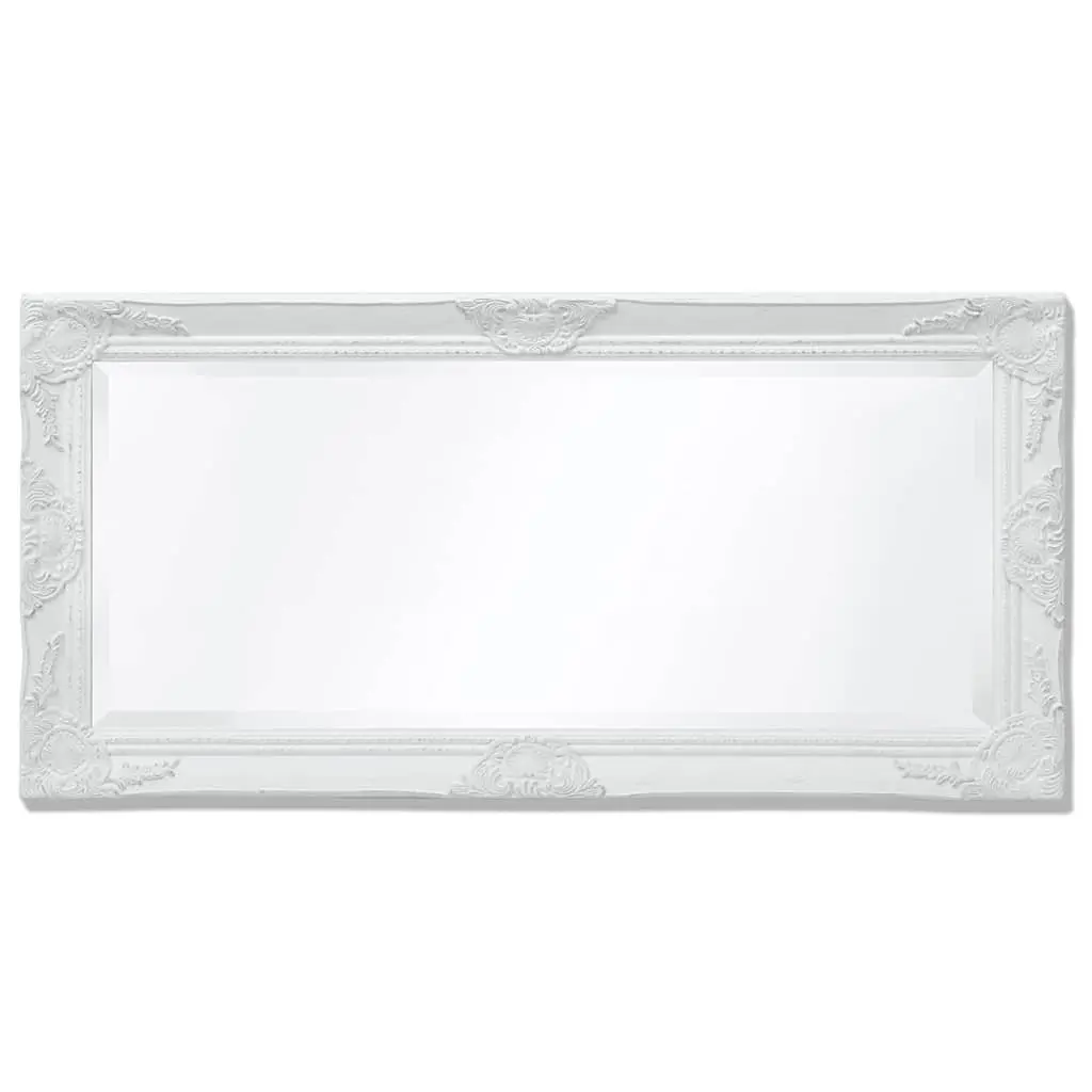Wall Mirror 100 x 50 cm Ornate Baroque Style White Wooden Frame Bevelled Edge Home Decor