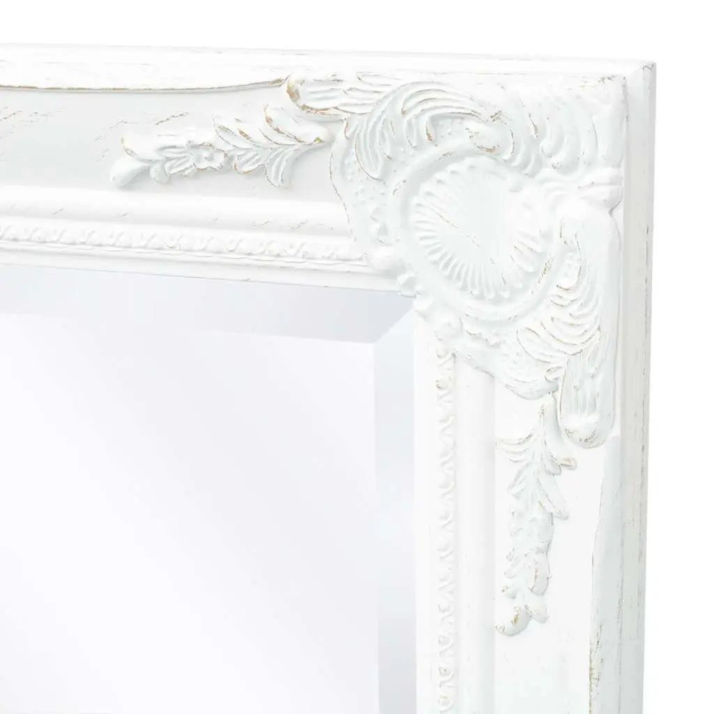 Wall Mirror 100 x 50 cm Ornate Baroque Style White Wooden Frame Bevelled Edge Home Decor