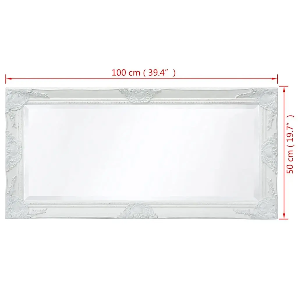 Wall Mirror 100 x 50 cm Ornate Baroque Style White Wooden Frame Bevelled Edge Home Decor