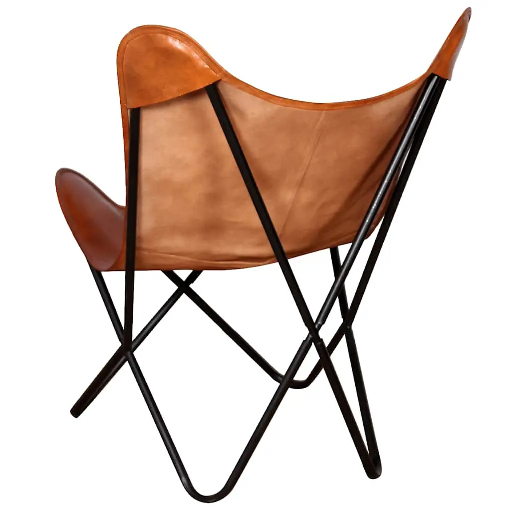 Butterfly Chair Brown Real Leather Armchair Lounge Relaxation Vintage Retro