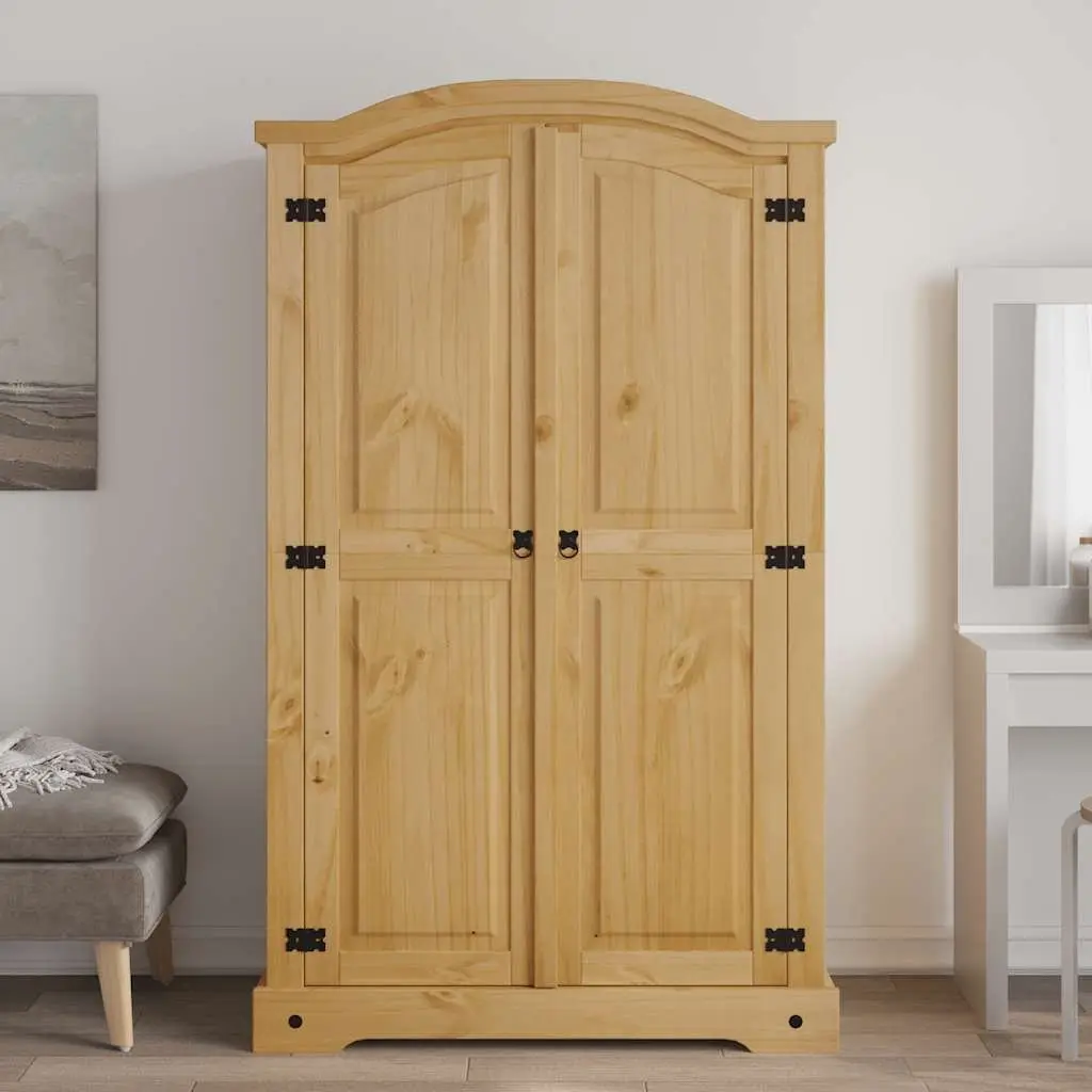 Wooden Wardrobe 2 Doors Brown Pine Mexican Corona Style Storage Cabinet