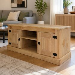 TV Cabinet Brown Wooden Living Room Stand Storage Shelves Open Compartments